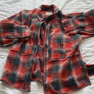 We The Free Red and Black Checkered Button Down Shirt